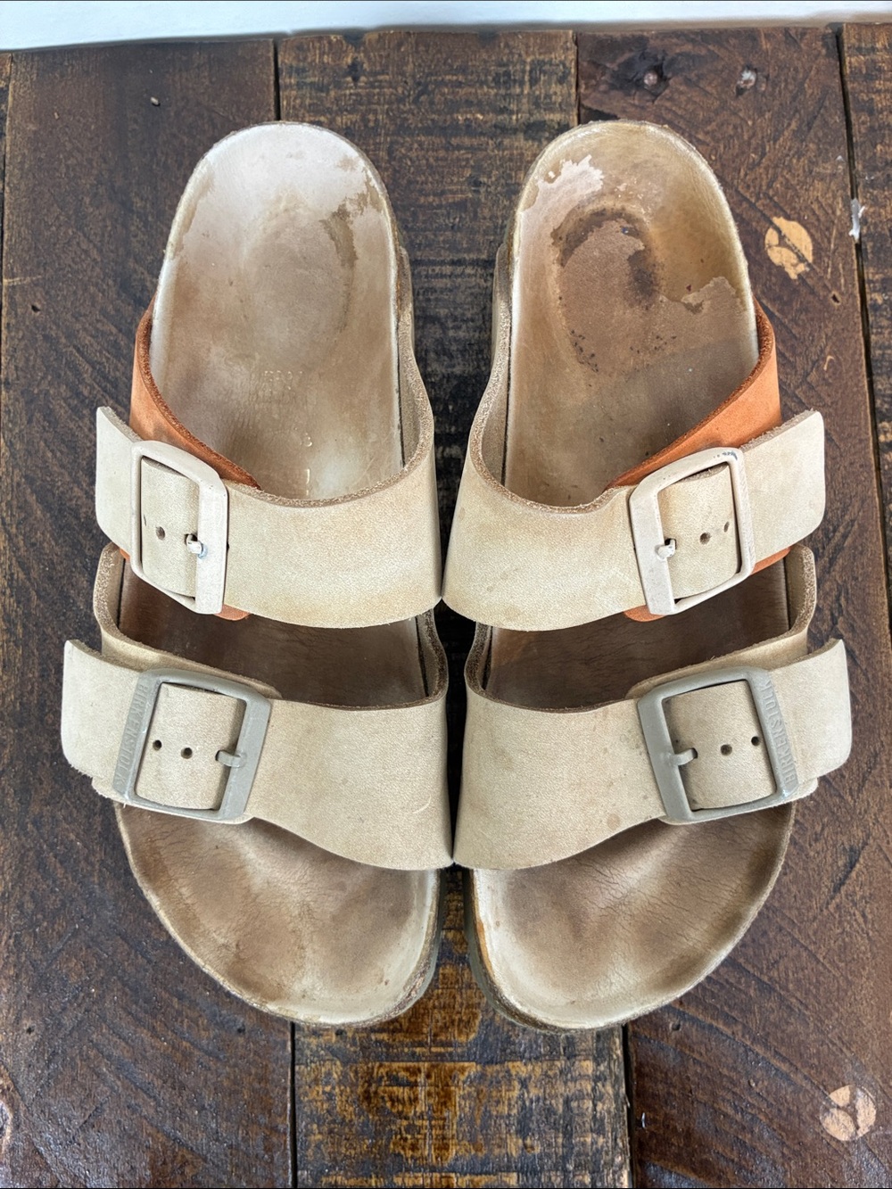 Birkenstock Arizona Two-Tone Beige Suede Double Buckle Slide Sandals Women’s 37 - Picture 3 of 7